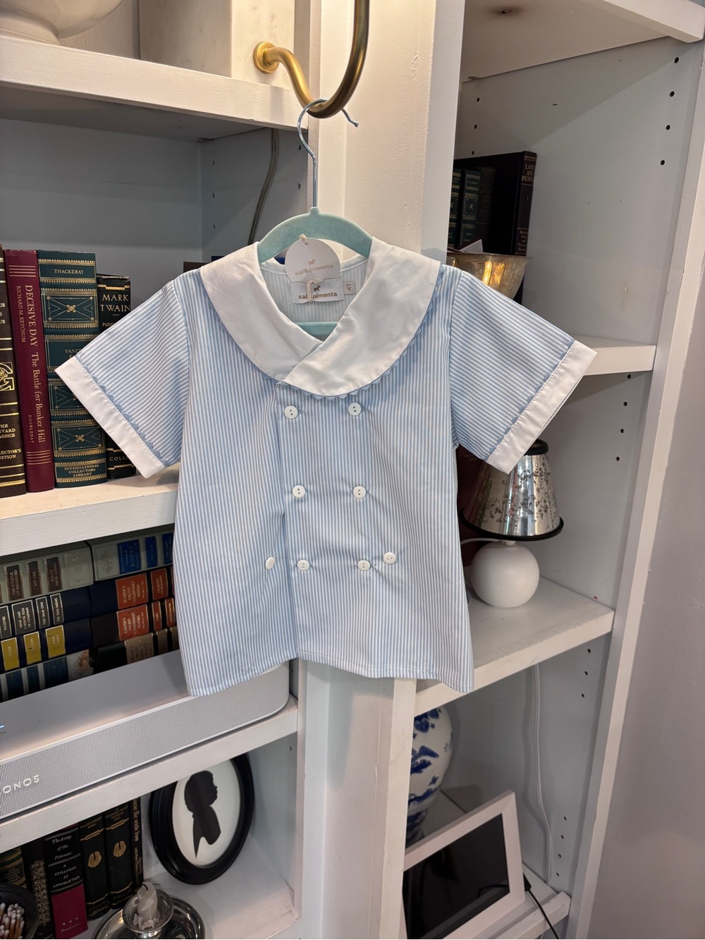 Classic Light Blue Stripe Peter Pan Collar Boys Occasion Shirt
